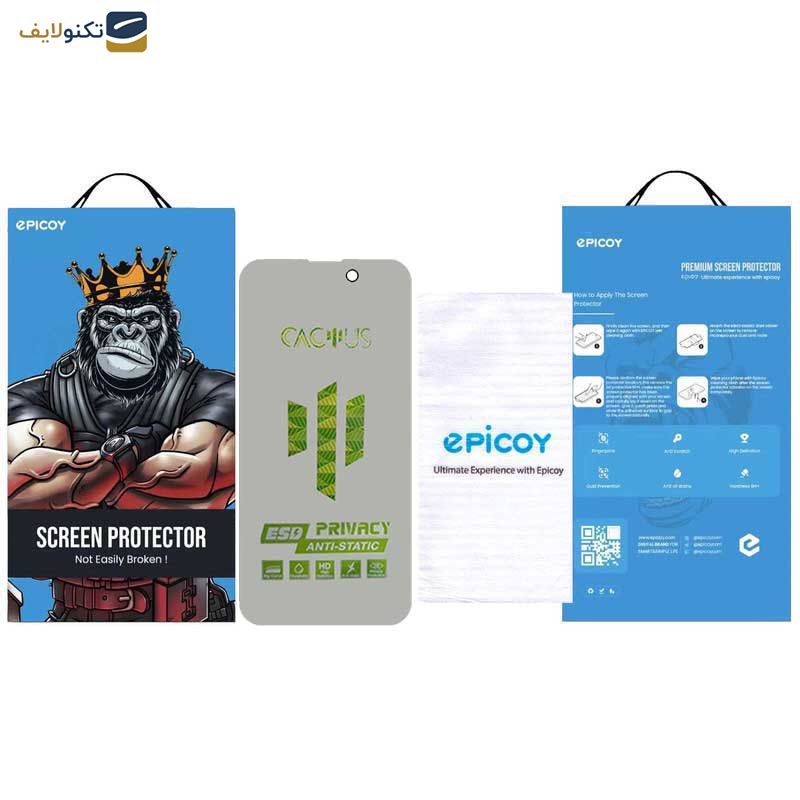 محافظ صفحه نمایش حریم شخصی اپیکوی مدل Cactus-ESD-Privacy مناسب برای گوشی موبایل اپل iPhone 14 Pro - Epicoy Cactus-ESD-Privacy Screen Protector For Apple iPhone 14 Pro