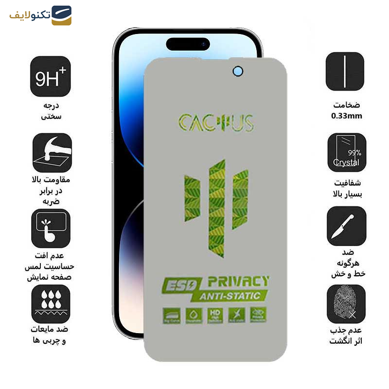 محافظ صفحه نمایش حریم شخصی اپیکوی مدل Cactus-ESD-Privacy مناسب برای گوشی موبایل اپل iPhone 14 Pro - Epicoy Cactus-ESD-Privacy Screen Protector For Apple iPhone 14 Pro