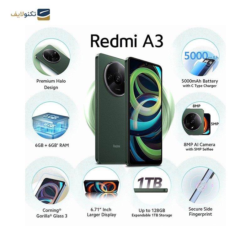 گوشی موبایل شیائومی مدل Redmi A3 ظرفیت 128 گیگابایت رم 4 گیگابایت - اندونزی - Xiaomi Redmi A3 128/4GB - Indonesia