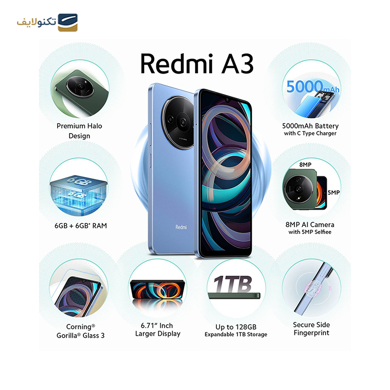 گوشی موبایل شیائومی مدل Redmi A3 ظرفیت 128 گیگابایت رم 4 گیگابایت - اندونزی - Xiaomi Redmi A3 128/4GB - Indonesia