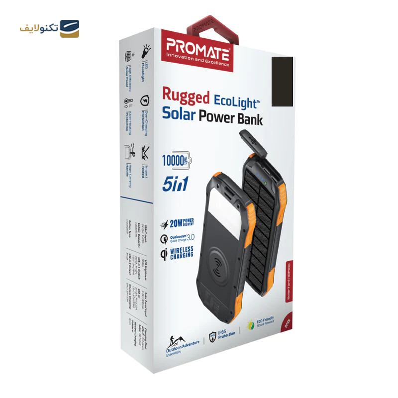 پاوربانک پرومیت مدل SolarTank-10PDQi ظرفیت 10000 میلی آمپر ساعت - Promate SolarTank-10PDQi 10000mAh Power Bank