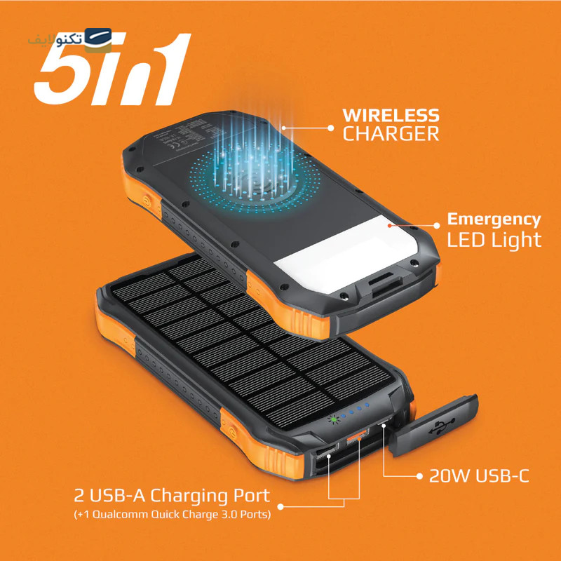 پاوربانک پرومیت مدل SolarTank-10PDQi ظرفیت 10000 میلی آمپر ساعت - Promate SolarTank-10PDQi 10000mAh Power Bank