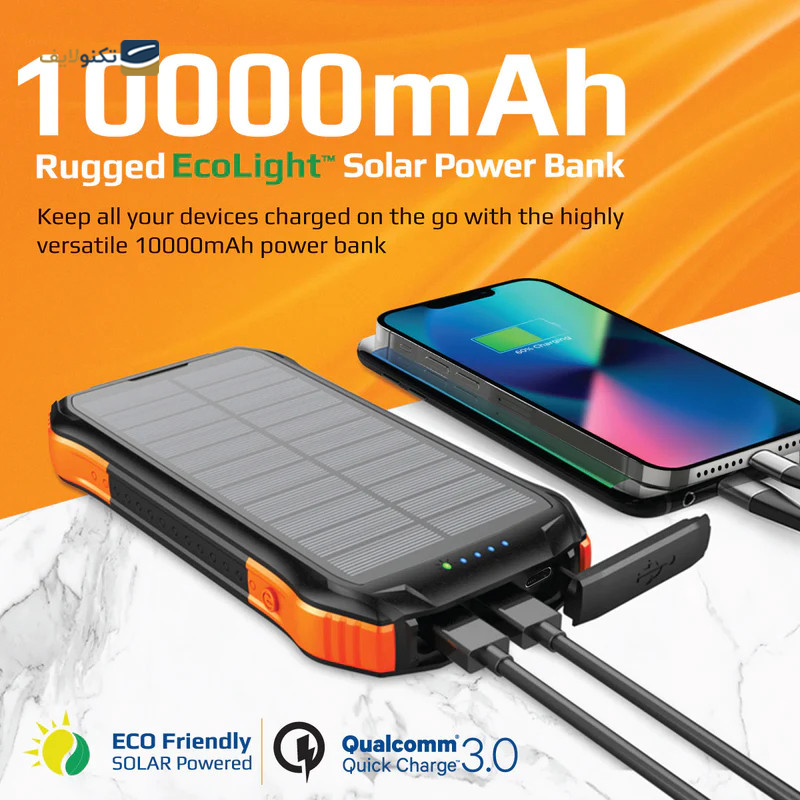 پاوربانک پرومیت مدل SolarTank-10PDQi ظرفیت 10000 میلی آمپر ساعت - Promate SolarTank-10PDQi 10000mAh Power Bank