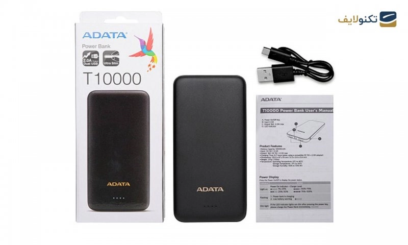 پاوربانک ای دیتا مدل T10000 ظرفیت 10000 میلی آمپر ساعت - Adata T10000 10000mAh Power Bank