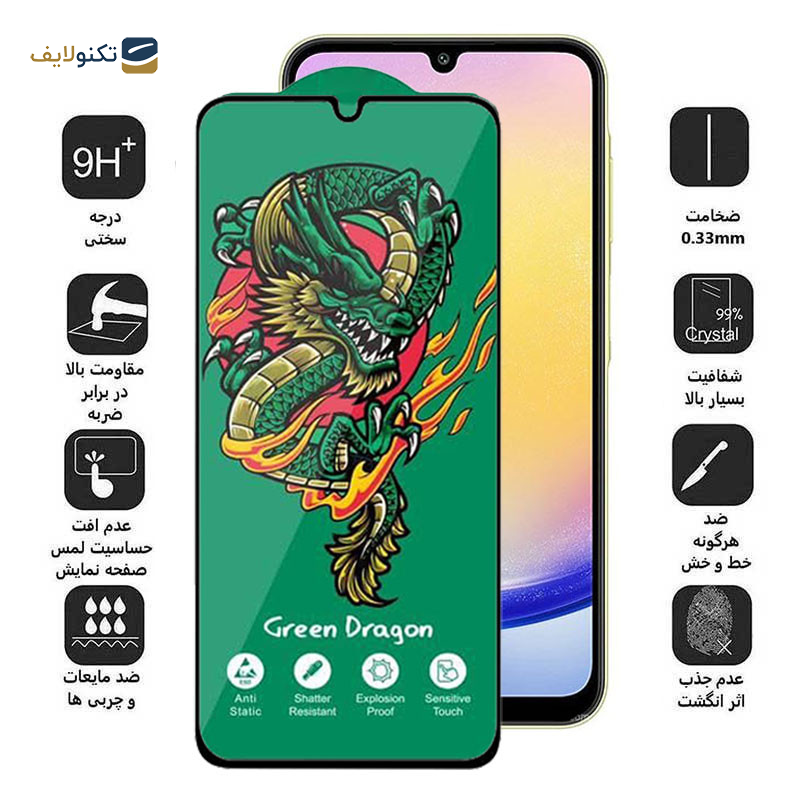 محافظ صفحه نمایش اپیکوی مدل Green Dragon ExplosionProof مناسب برای گوشی موبایل سامسونگ Galaxy A25/ A15 5G/4G / A24 4G/ F34  - Epicoy Green Dragon ExplosionProof Glass Screen Protector For Samsung Galaxy A25/ A15 5G/4G / A24 4G/ F34