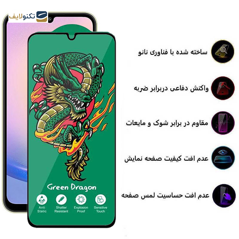 محافظ صفحه نمایش اپیکوی مدل Green Dragon ExplosionProof مناسب برای گوشی موبایل سامسونگ Galaxy A25/ A15 5G/4G / A24 4G/ F34  - Epicoy Green Dragon ExplosionProof Glass Screen Protector For Samsung Galaxy A25/ A15 5G/4G / A24 4G/ F34