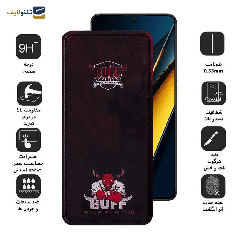 محافظ صفحه نمایش بوف مدل Muscle-Bull مناسب برای گوشی موبایل پوکو X6 Pro 5G / X6 5G / M6 Pro 4G - Buff Muscle-Bull Glass Screen Protector For Poco X6 Pro 5G / X6 5G / M6 Pro 4G