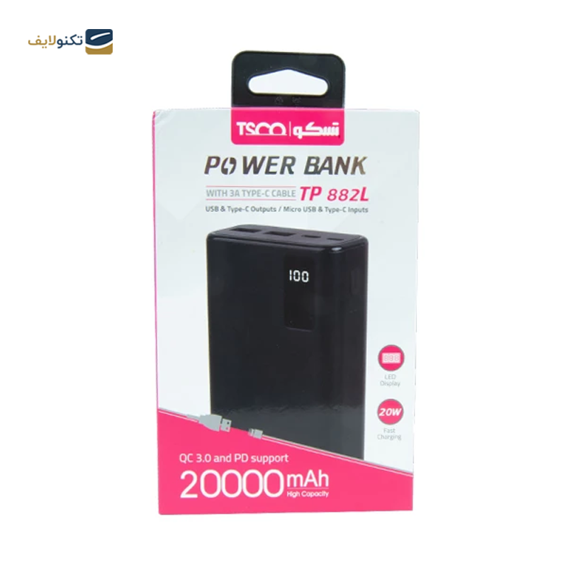 پاوربانک تسکو مدل TP 882L ظرفیت 20000 میلی‌ آمپر ساعت - Tsco TP 882L 20000mah Power Bank