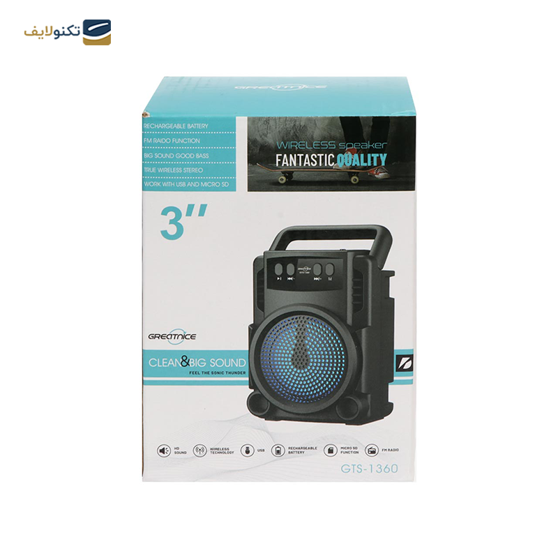 اسپیکر بلوتوثی قابل حمل گریت نایس مدل GTS-1360 - Greatnice GTS-1360 Portable Bluetooth Speaker