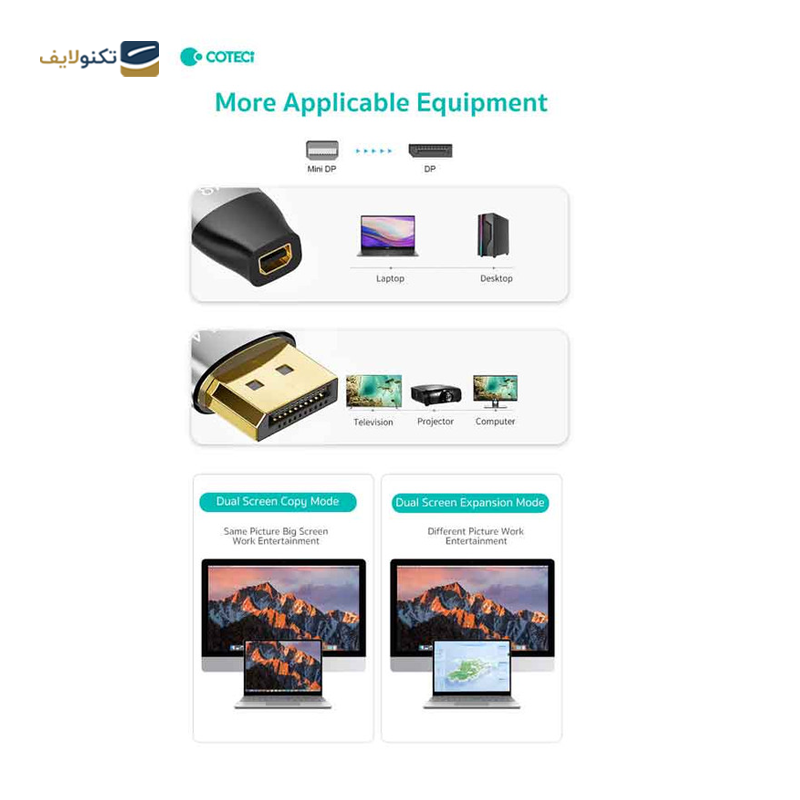 تبدیل Mini Display Port به Display Port کوتتسی مدل 87607 - Coteetci 87607 Mini Display Port To Display Port Converter