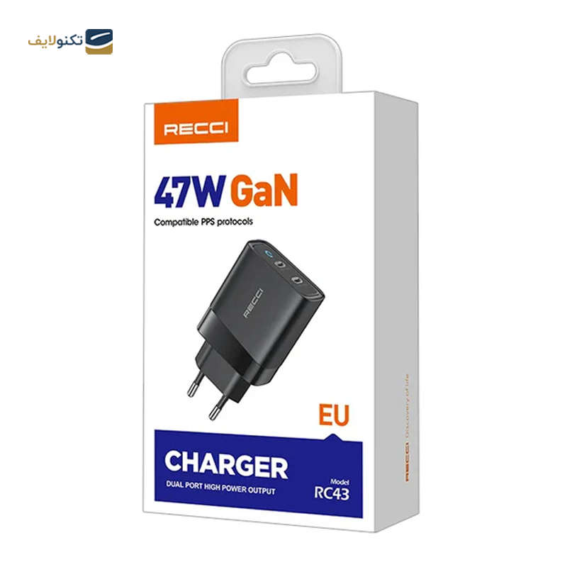 شارژر دیواری رسی مدل RC43 توان 47 وات - Recci 47w Wall Charger RC43