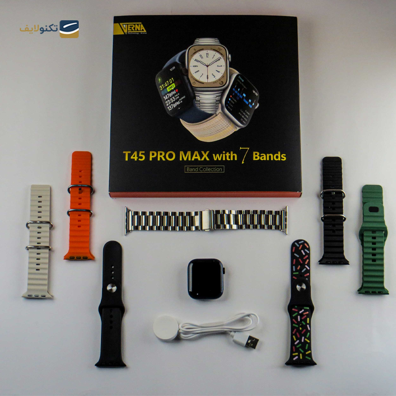 ساعت هوشمند ورنا مدل T45 Pro Max همراه با 7 بند - Verna T45 Pro Max Smartwatch with 7 band