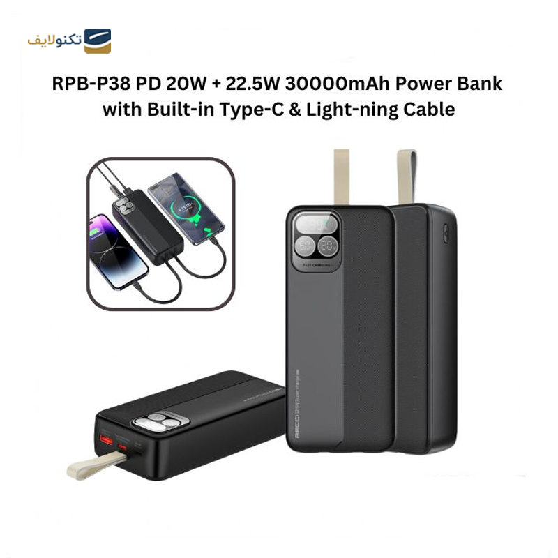 پاوربانک رسی مدل RPB-P38 ظرفیت 30000 میلی‌ آمپر ساعت - Recci RPB-P38 30000mah Power Bank