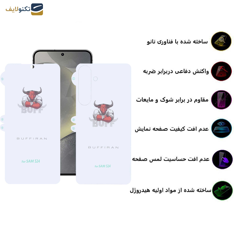 محافظ صفحه نمایش بوف مدل HydroBull-G مناسب برای گوشی موبایل سامسونگ Galaxy S24 به همراه محافظ پشت گوشی - Buff HydroBull-G model screen protector suitable for Samsung Galaxy S24 mobile phone along with phone back protector