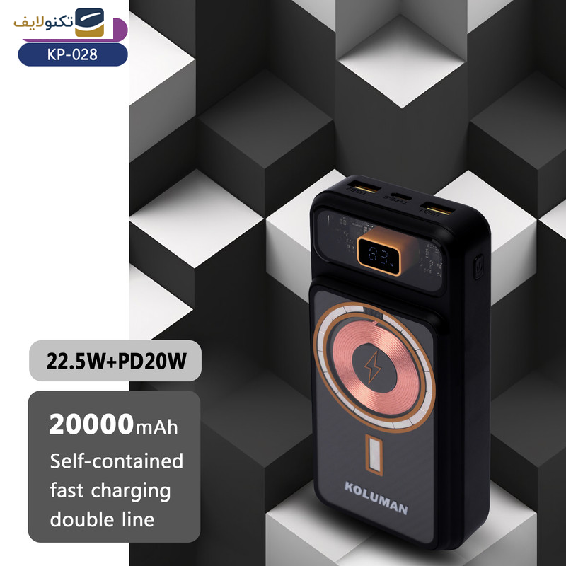 پاوربانک کلومن مدل KP-028 22.5W WIRELESS ظرفیت 20000 میلی آمپر ساعت - 