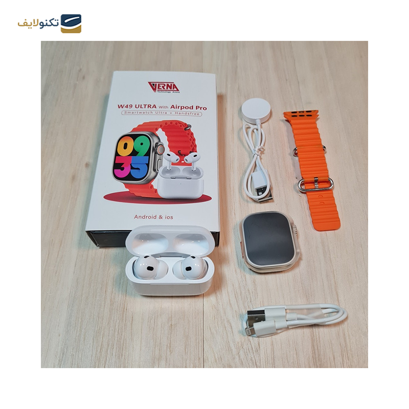 ساعت هوشمند ورنا مدل W49 Ultra به همراه هندزفری بلوتوثی مدل airpod pro - Verna W49 Ultra Smartwatch with airpod pro