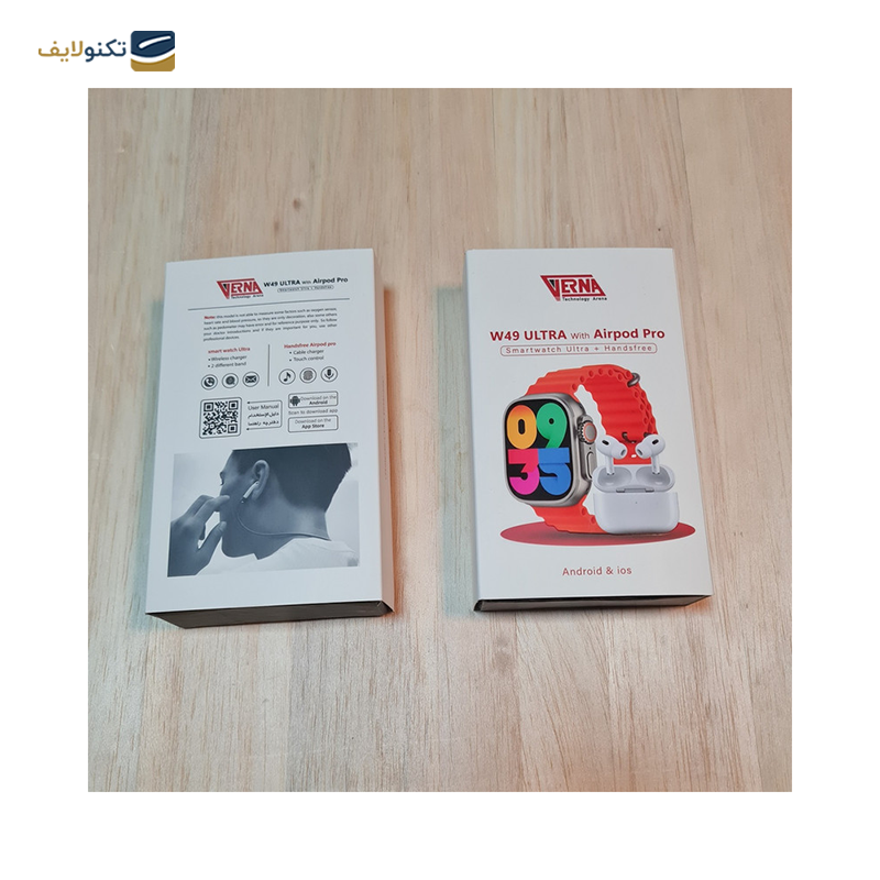 ساعت هوشمند ورنا مدل W49 Ultra به همراه هندزفری بلوتوثی مدل airpod pro - Verna W49 Ultra Smartwatch with airpod pro