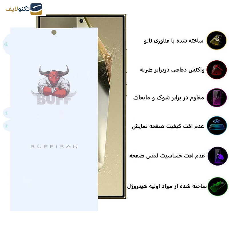 محافظ صفحه نمایش بوف مدل HydroBull-G مناسب برای گوشی موبایل سامسونگ Galaxy S24 Ultra - S23 Ultra - S22 Ultra - Buff HydroBull-G model screen protector suitable for Samsung Galaxy S24 Ultra - S23 Ultra - S22 Ultra