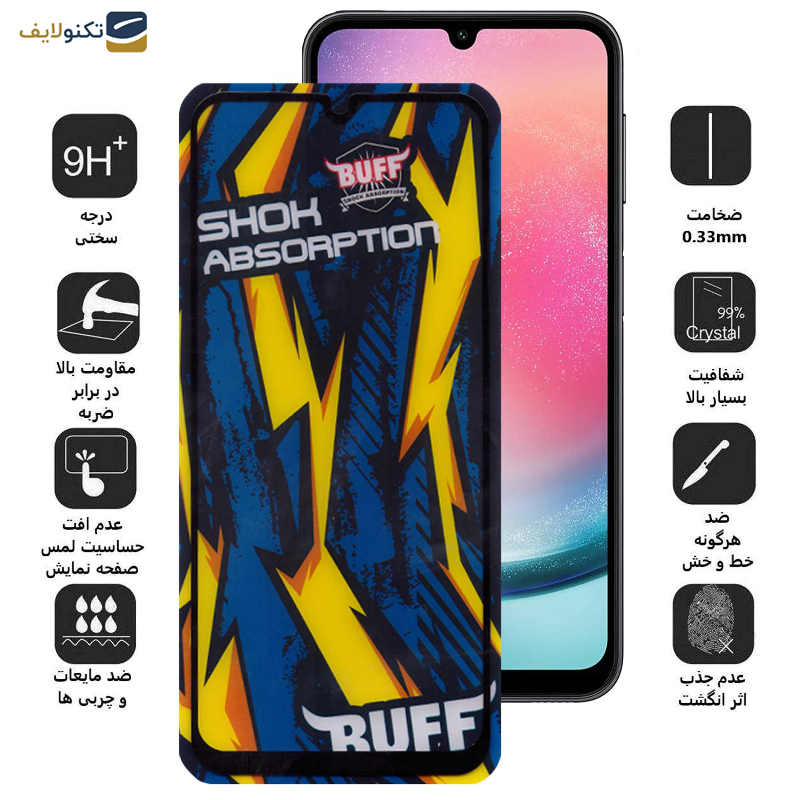 محافظ صفحه نمایش بوف مدل Shock-Shock-G مناسب برای گوشی موبایل سامسونگ Galaxy A25 5G - A24 4G - A15 5G-4G - Buff Shock-Shock-G Glass Screen Protector For Samsung Galaxy A25 5G - A24 4G - A15 5G-4G