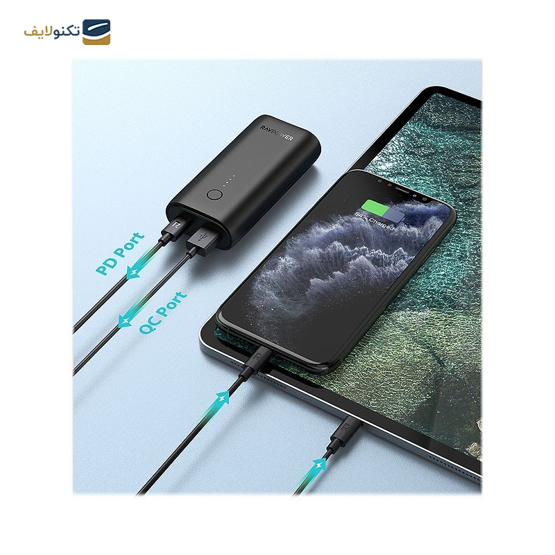 پاوربانک راوپاور مدل RP-PB205 ظرفیت 10000 میلی آمپر - RAVPower RP-PB205 10000mAh PD & QC 2-Port 18W Power Bank