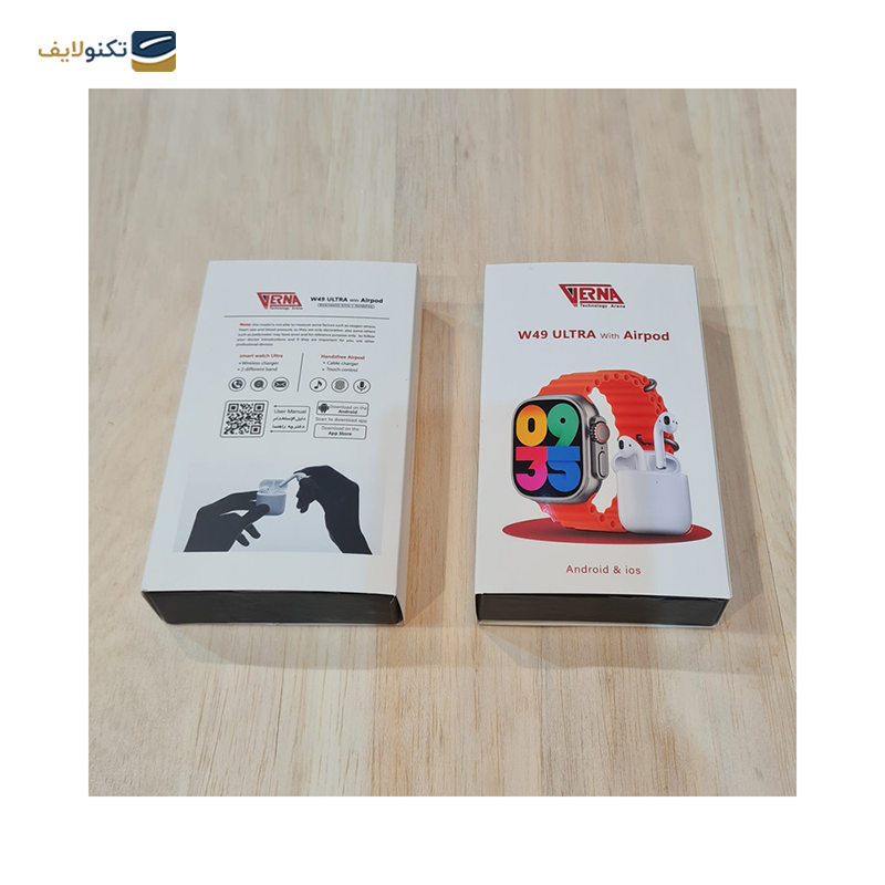 ساعت هوشمند ورنا مدل W49 Ultra به همراه هندزفری بلوتوثی مدل airpod - Verna W49 Ultra Smartwatch with airpod