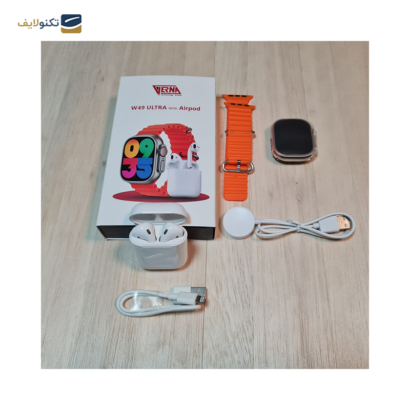ساعت هوشمند ورنا مدل W49 Ultra به همراه هندزفری بلوتوثی مدل airpod - Verna W49 Ultra Smartwatch with airpod