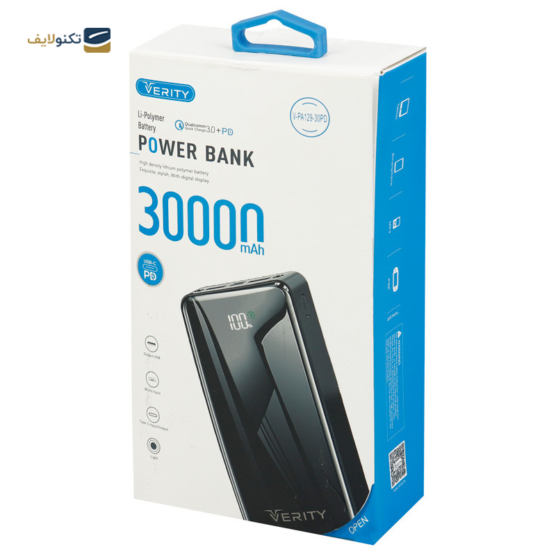 پاوربانک وریتی مدل V-PA129-30PD ظرفیت 30000 میلی آمپر ساعت - Verity V-PA129-30PD 30000mah power bank