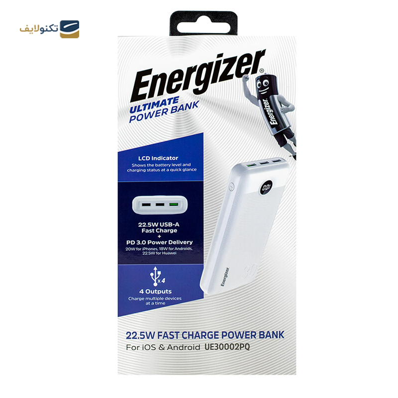 پاوربانک انرجایزر مدل UE30002PQ ظرفیت 30000 میلی آمپر ساعت - Energizer UE30002PQ 30000mah Power Bank