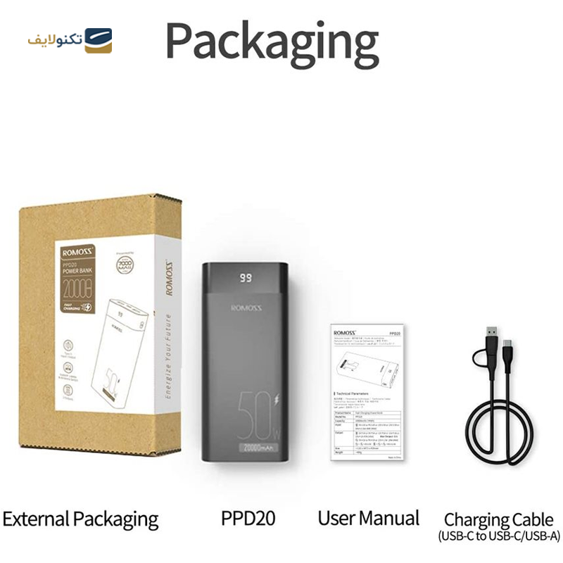 پاوربانک روموس مدل PPD20 ظرفیت 20000 میلی آمپر ساعت - Romoss PPD20 20000mAh Power bank