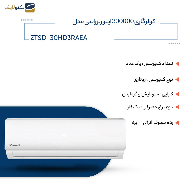 کولر گازی زانتی 300000 مدل ZTSD-30HD3RAEA - 