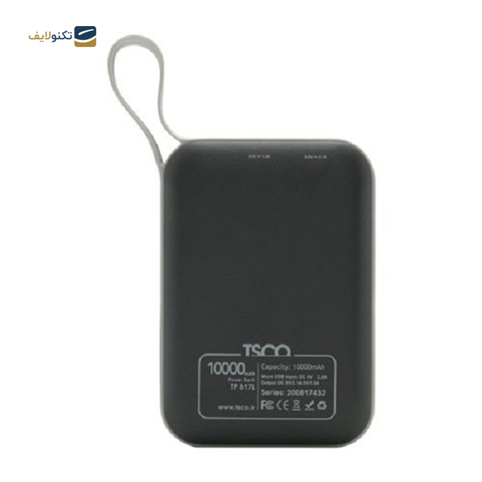  پاوربانک تسکو مدل TP 817L - ظرفیت 10000 میلی آمپر - TSCO TP 817L 2Port 2.1A 10000mAh Power Bank