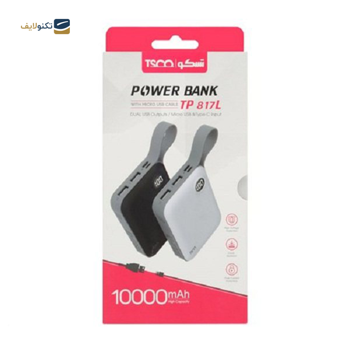  پاوربانک تسکو مدل TP 817L - ظرفیت 10000 میلی آمپر - TSCO TP 817L 2Port 2.1A 10000mAh Power Bank