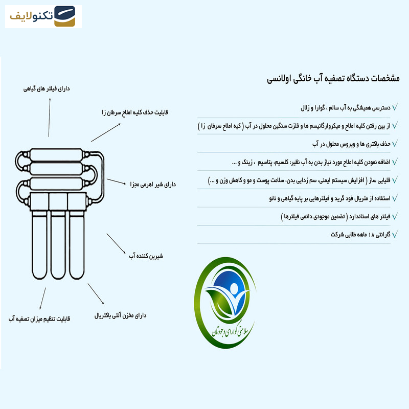 دستگاه تصفیه کننده آب اولانسی مدل REVERSE OSMOSIS-AT8300 به همراه فیلتر 3 عددی - 