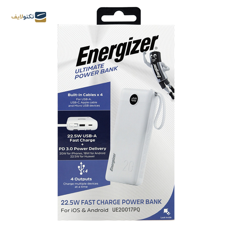 پاوربانک انرجایزر مدل UE20017PQ ظرفیت 20000 میلی آمپر ساعت - Energizer UE20017PQ 20000mah Power Bank