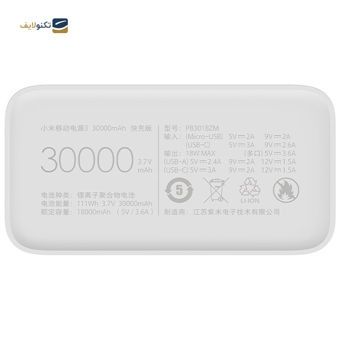 پاوربانک شیائومی مدل PB3018ZM ظرفیت 30000 میلی آمپر - Xiaomi PB3018ZM 30000mah Power Bank