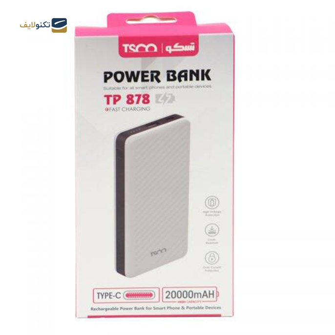  پاوربانک تسکو مدل TP 878 ظرفیت 20000 میلی آمپر - TSCO TP 878 18W QC3.0 PD 20000mAh Power Bank